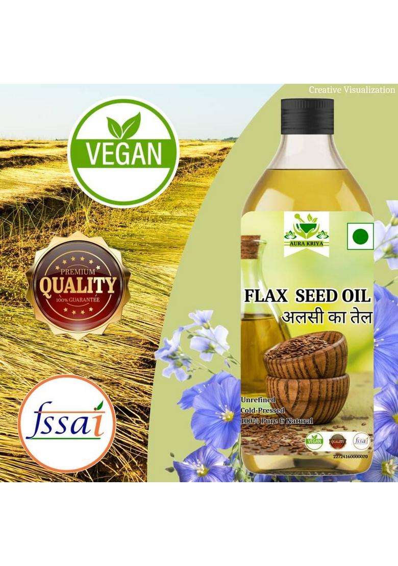 Aura Kriya Premium Flaxseed Oil: Daily Wellness In A Cold-Pressed Bottle | Flex Seeds Oil Pet (500 Ml) - Indya