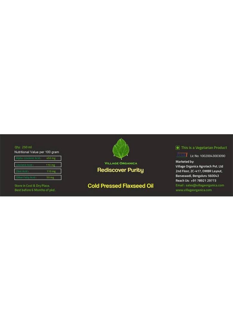 Village Organica Cold Pressed Flaxseed Oil |Linseed |Alsi Ka Tel |Omega-3, 6, 9 | Hair Glass Bottle (2 X 250 Ml)