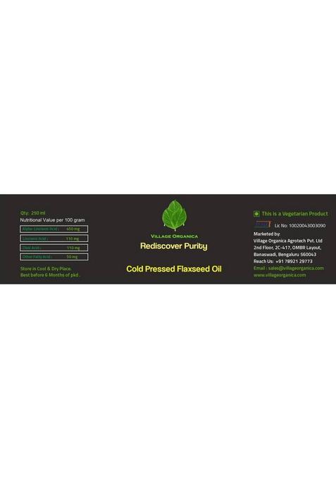 Village Organica Cold Pressed Flaxseed Oil |Linseed |Alsi Ka Tel |Omega-3, 6, 9 | Hair Glass Bottle (2 X 250 Ml)