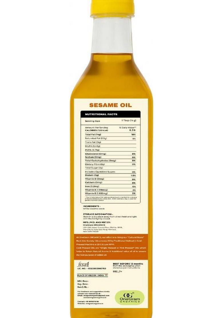 Onegram Organics Sesame Oil | 100% Pure Natural Cold Pressed Edible Til Ka Tel Plastic Bottle (500 Ml)