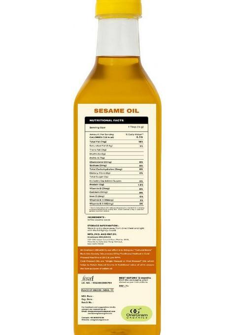Onegram Organics Sesame Oil | 100% Pure Natural Cold Pressed Edible Til Ka Tel Plastic Bottle (500 Ml)