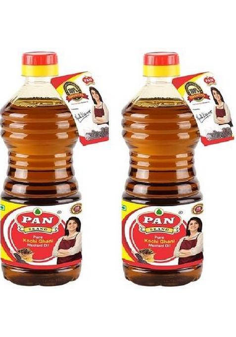Pan Brand Pure Kachi Ghani Mustard Oil | Argemone Free Plastic Bottle (2 X 500 Ml)