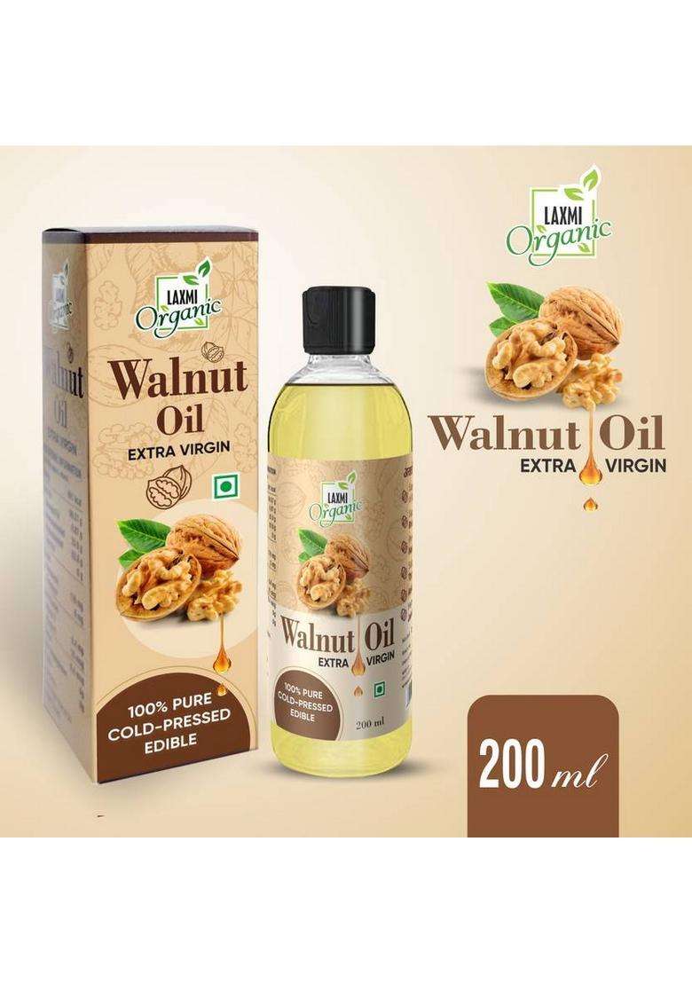 Laxmi Organic Extra Virgin Walnut Oil Cold Press Akhrot Ka Tel For Thyroid Olive Skin Face Pet Bottle (200 Ml) - Indya