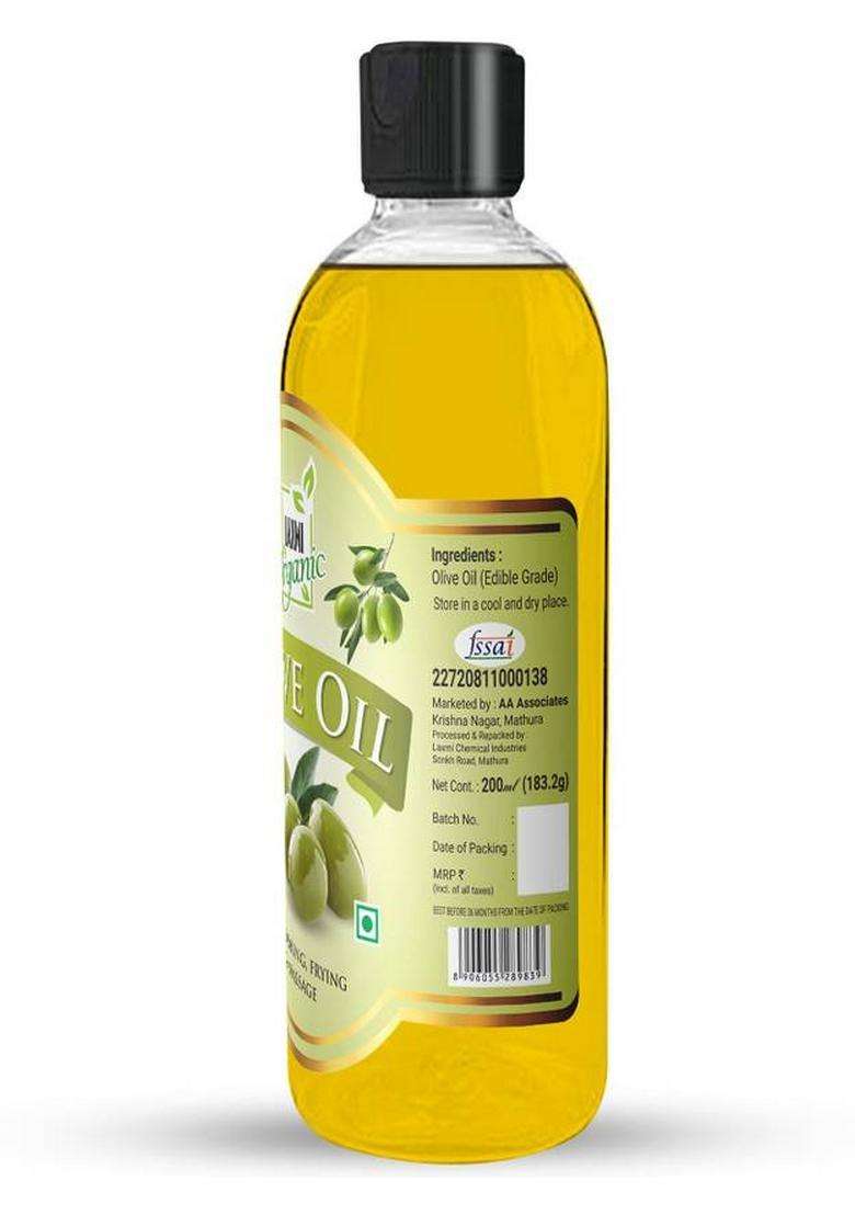 Laxmi Organic Olive Oil Jaitun Ka Tail Virgin Extra Light Edible Cooking Body Hair Massage Tel Pet Bottle (200 Ml) - Indya