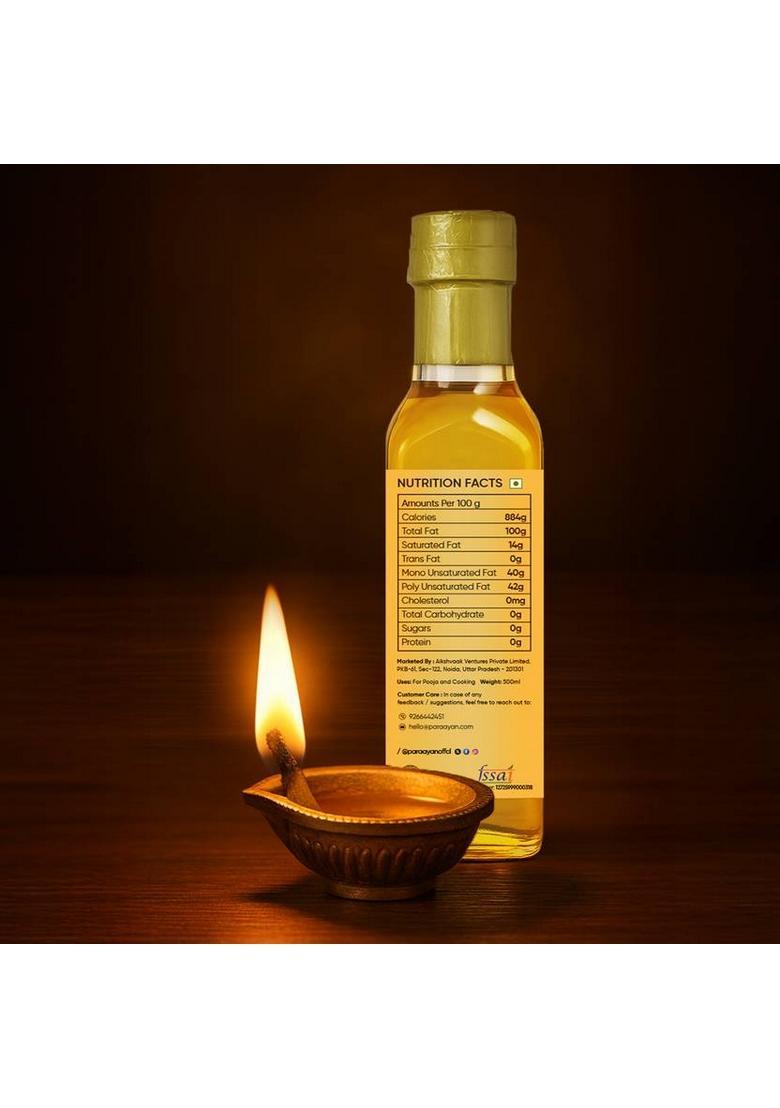 Paraayan.Com Paraayan Shuddh Til Ka Tel | Cold Pressed Sesame Oil For Pooja Plastic Bottle (500 Ml)