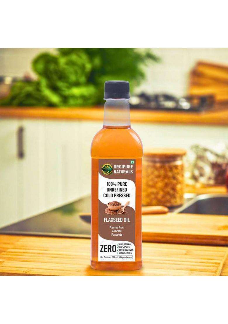Orgipure Naturals 500Ml Unrefined Pure And Natural Cold-Pressed Flaxseed Oil Pet Bottle (500 Ml) - Indya