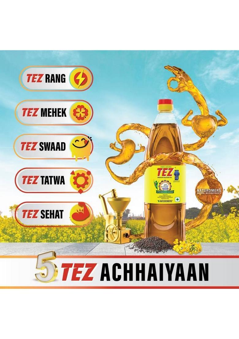 Tez Premium Pt3 Kachchi Ghani 100% Pure & Natural Mustard Oil Pet Bottle (1 L)