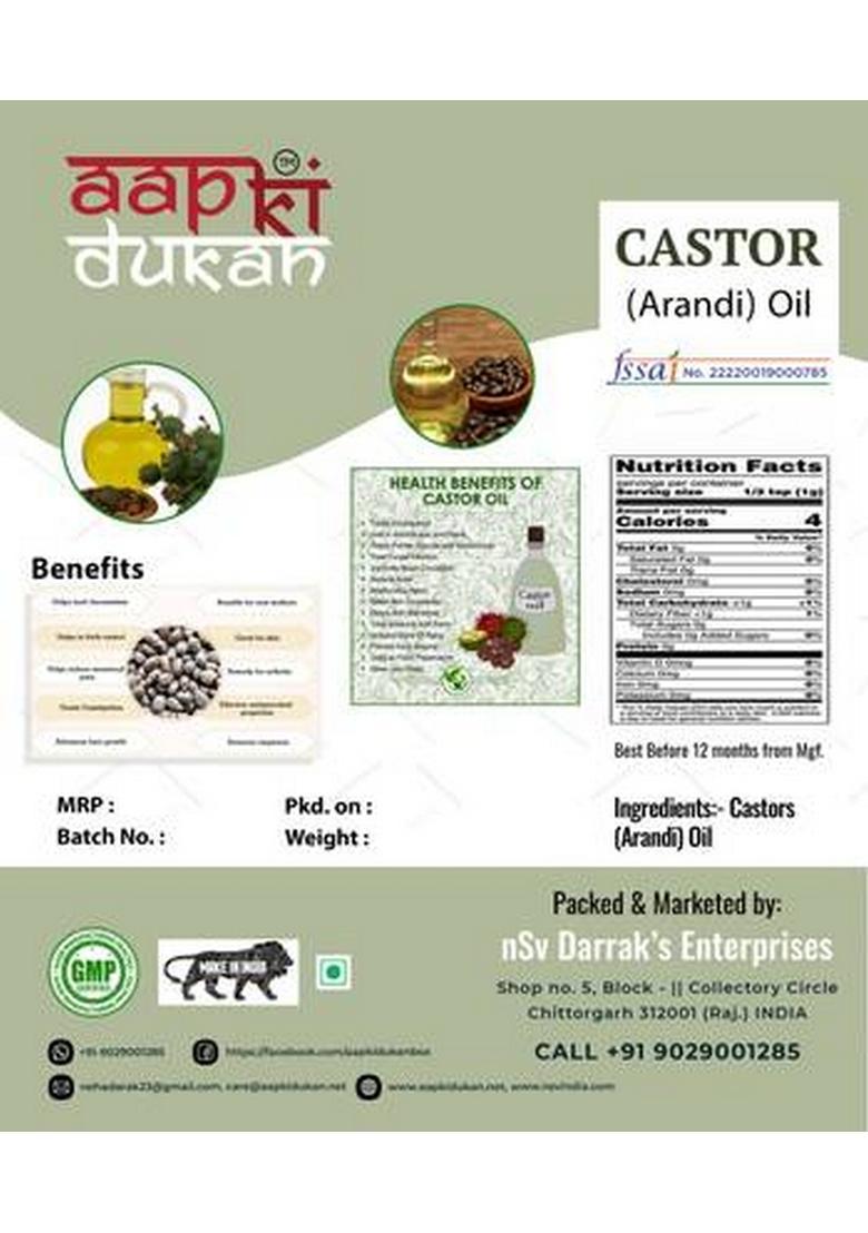 Aapkidukan 100% Pure Castor Oil | Arandi Virgin & Cold Pressed For Hair Skin Plastic Bottle (100 Ml)