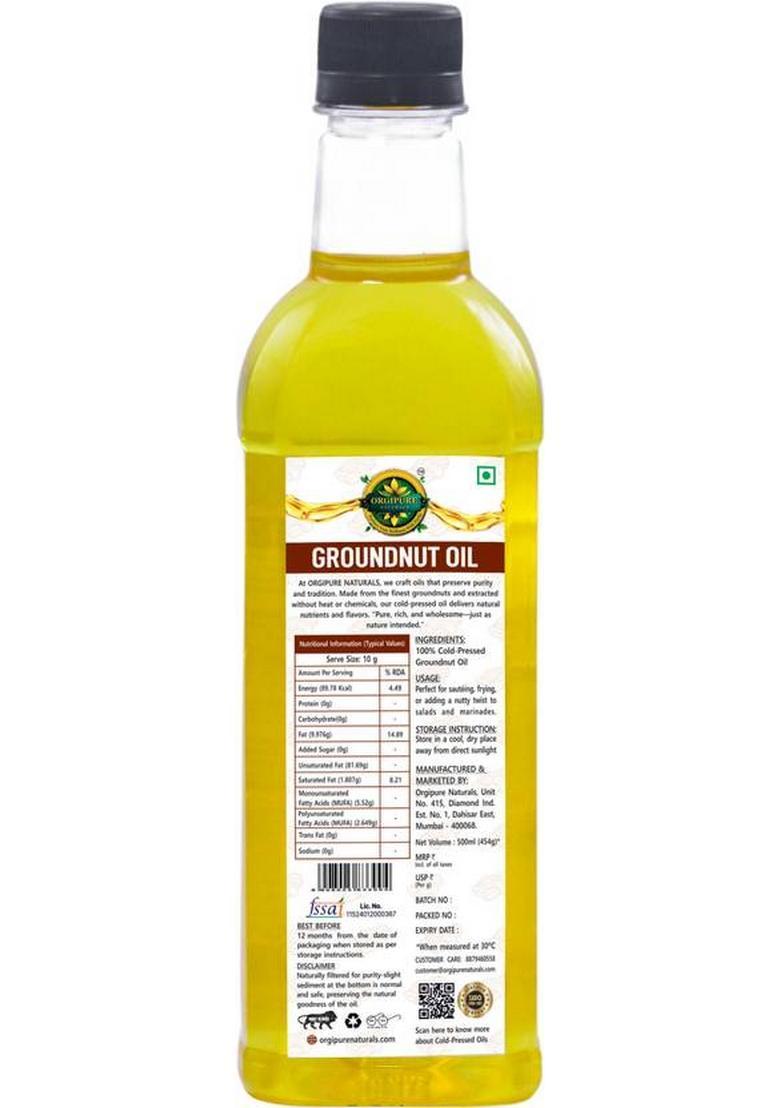 Orgipure Naturals 500Ml Unrefined Pure And Natural Cold-Pressed Groundnut Oil Pet Bottle (500 Ml)