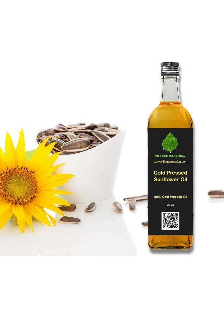 Village Organica Cold Pressed Sunflower Oil | Single From Handpicked Seeds Glass Bottle (750Ml) (750 Ml) - Indya