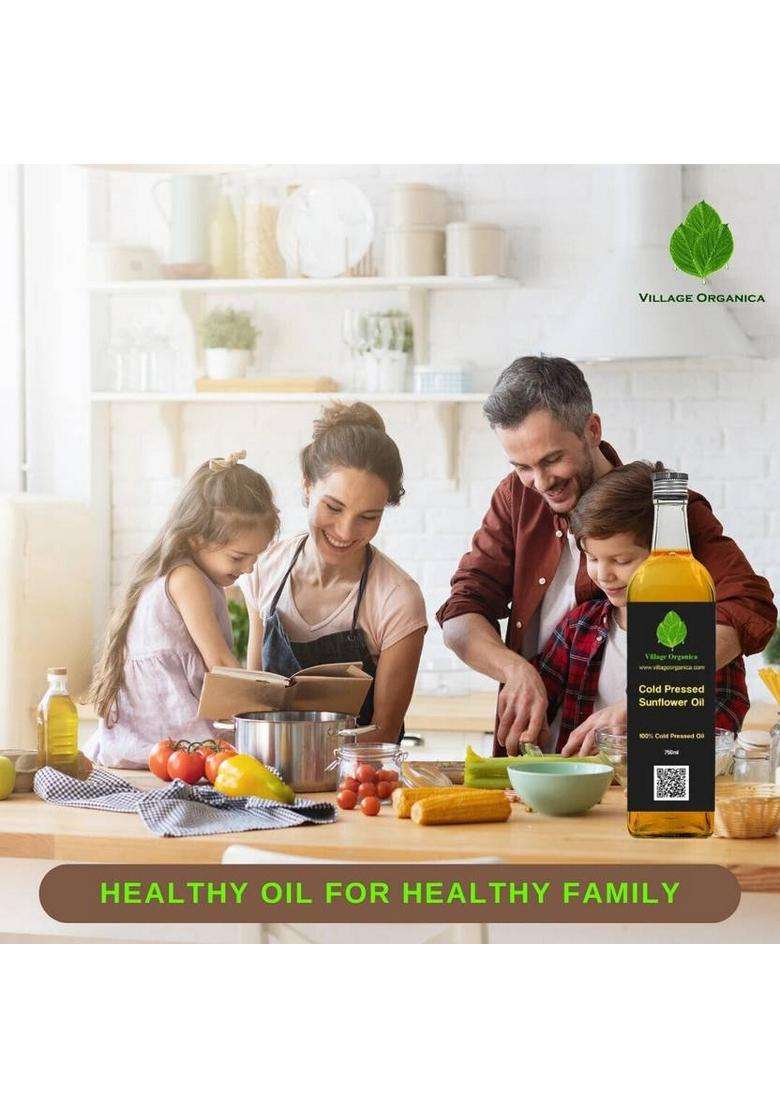 Village Organica Cold Pressed Sunflower Oil | Single From Handpicked Seeds Glass Bottle (750Ml) (750 Ml) - Indya