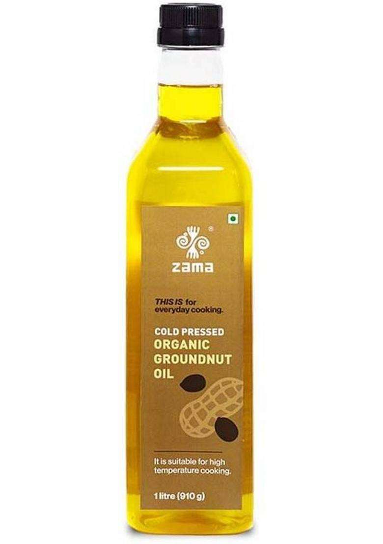 Zama Organics Cold Pressed | Kachi Ghani 100% Pure & Natural, Unadulterated Groundnut Oil Pet Bottle (1 L) - Indya