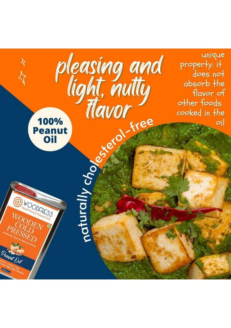 Woodfress Wooden Cold Pressed Groundnut / Peanut Oil 1L (Wood Lakdi Ghani Marachekku) Tin (1 L)