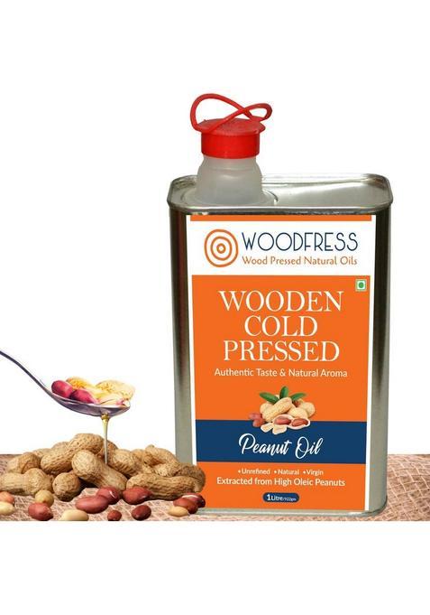 Woodfress Wooden Cold Pressed Groundnut / Peanut Oil 1L (Wood Lakdi Ghani Marachekku) Tin (1 L)