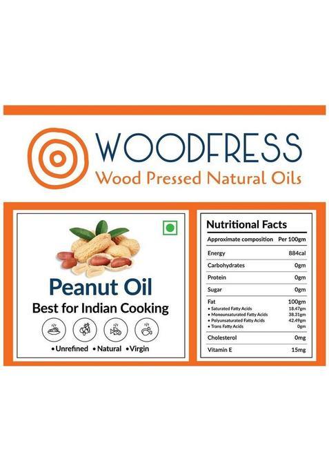 Woodfress Wooden Cold Pressed Groundnut / Peanut Oil 1L (Wood Lakdi Ghani Marachekku) Tin (1 L)