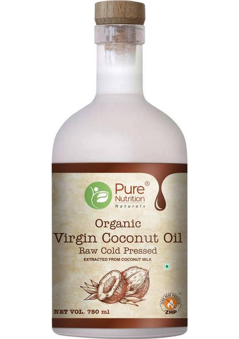 Pure Nutrition Organic Extra Virgin Coconut Oil Raw Cold Pressed 100% For Cooking, Skin Glass Bottle (750 Ml)