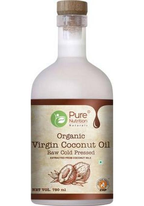 Pure Nutrition Organic Extra Virgin Coconut Oil Raw Cold Pressed 100% For Cooking, Skin Glass Bottle (750 Ml)