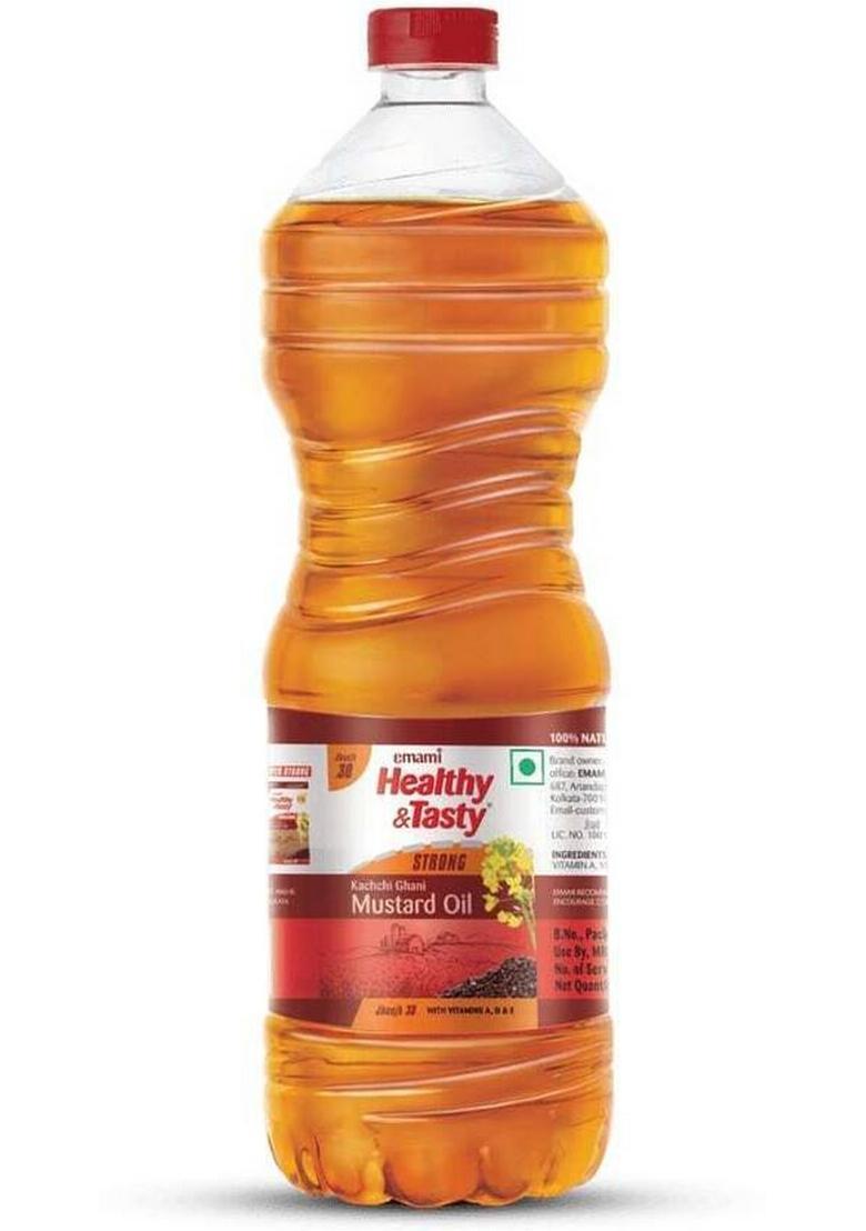 Emami Healthy & Tasty Strong Kachchi Ghani Mustard Oil 1L Pet Bottle Plastic (825 G)
