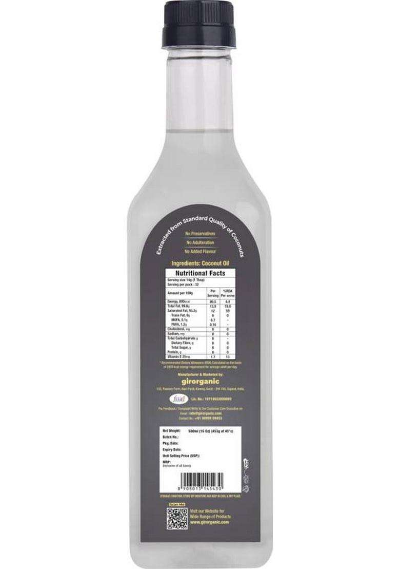 Girorganic Wood Pressed | Unrefined Cold Virgin Kacchi Ghani Natural Coconut Oil Pet Bottle (500 Ml) - Indya