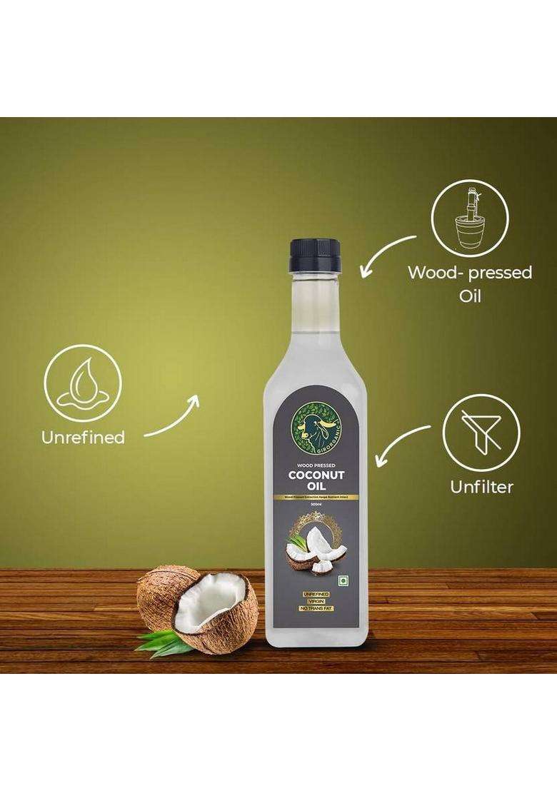 Girorganic Wood Pressed | Unrefined Cold Virgin Kacchi Ghani Natural Coconut Oil Pet Bottle (500 Ml) - Indya