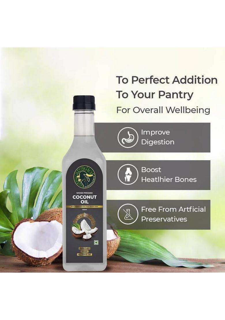 Girorganic Wood Pressed | Unrefined Cold Virgin Kacchi Ghani Natural Coconut Oil Pet Bottle (500 Ml) - Indya
