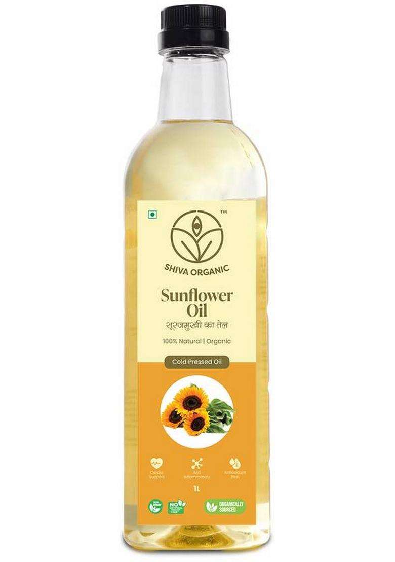 Shiva Organic Cold-Pressed Sunflower Oil Pet Bottle (1 L) - Indya