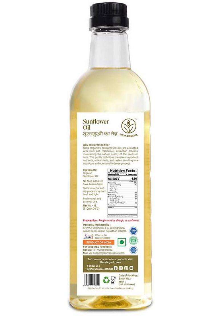Shiva Organic Cold-Pressed Sunflower Oil Pet Bottle (1 L) - Indya