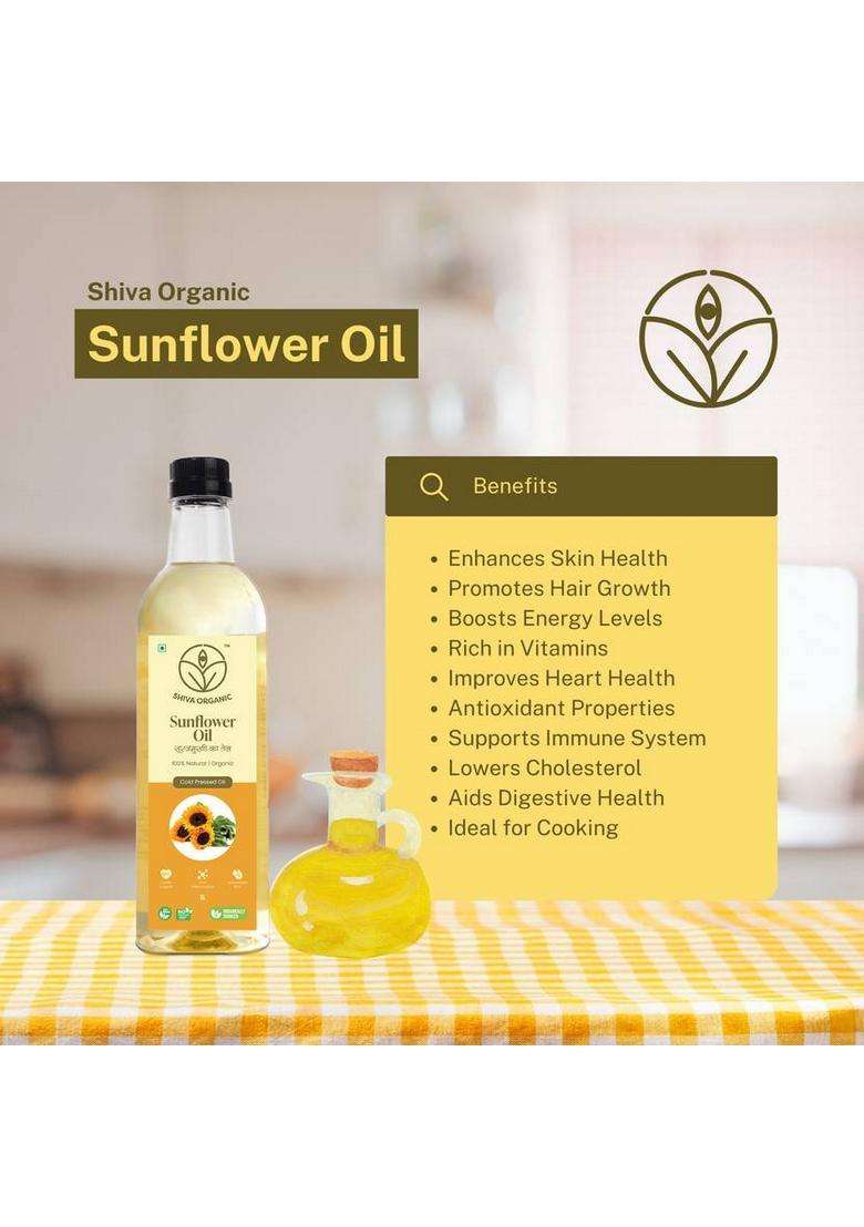 Shiva Organic Cold-Pressed Sunflower Oil Pet Bottle (1 L) - Indya