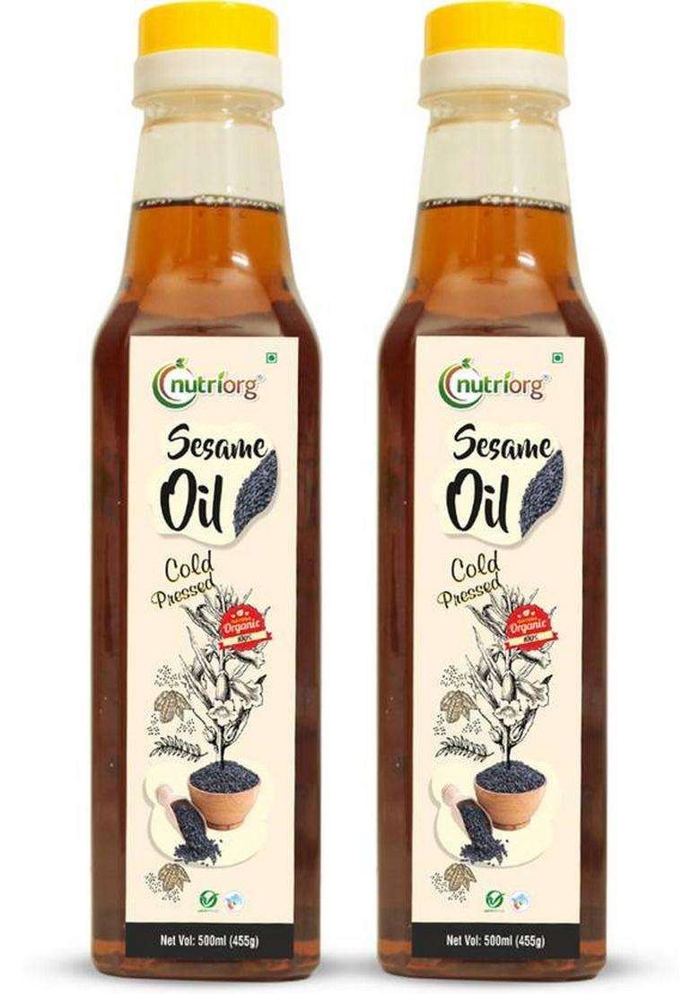 Nutriorg Organic Black Sesame Oil Combo (Pack Of 2) Glass Bottle (2 X 500 Ml) - Indya