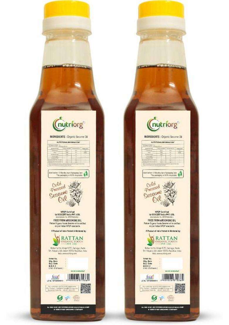 Nutriorg Organic Black Sesame Oil Combo (Pack Of 2) Glass Bottle (2 X 500 Ml) - Indya