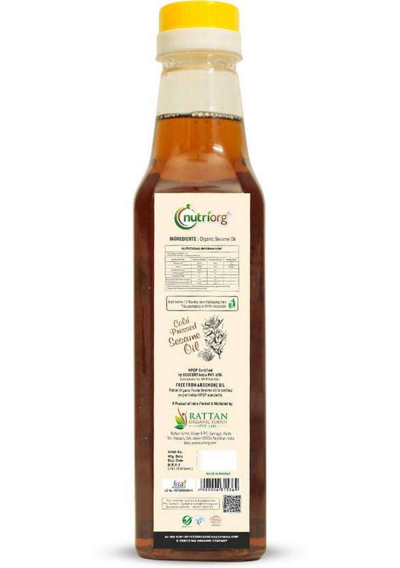 Nutriorg Organic Black Sesame Oil Combo (Pack Of 2) Glass Bottle (2 X 500 Ml) - Indya