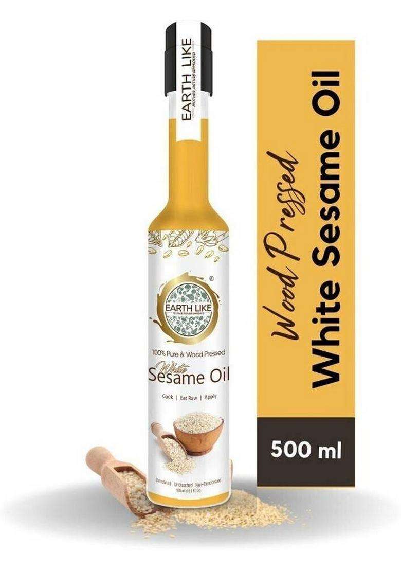 Earth Like Wood Pressed |Cold |Chekku |Kachi Ghani White Sesame Oil Pet Bottle (500 Ml) - Indya