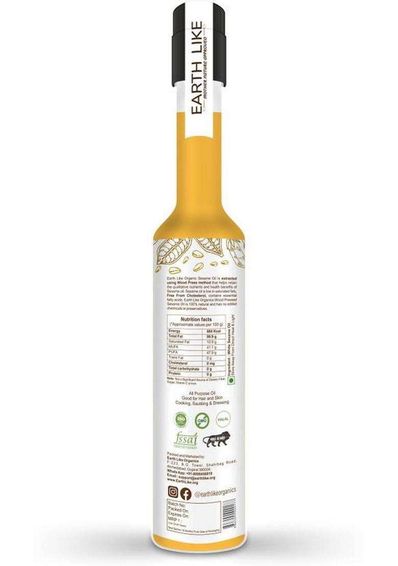 Earth Like Wood Pressed |Cold |Chekku |Kachi Ghani White Sesame Oil Pet Bottle (500 Ml) - Indya