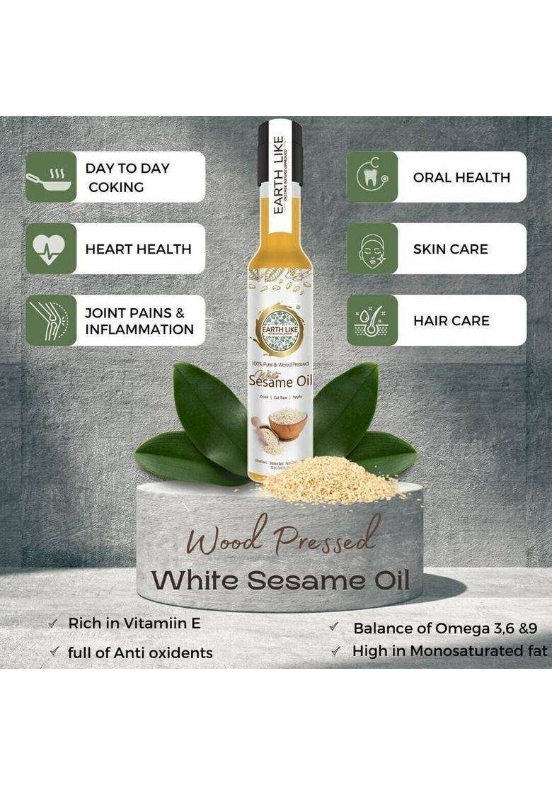 Earth Like Wood Pressed |Cold |Chekku |Kachi Ghani White Sesame Oil Pet Bottle (500 Ml) - Indya