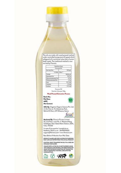 Florocia Wood Pressed Coconut Oil | Cold Best For Hair & Skin| Edible Plastic Bottle (500 Ml)