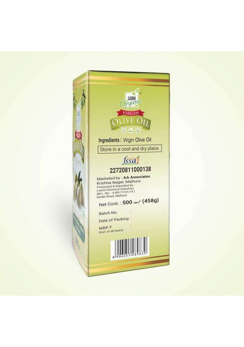 Laxmi Organic Olive Oil Jaitun Ka Tail Virgin Light Edible Extra Cooking Body Hair Massage Tel Box (500 Ml) - Indya
