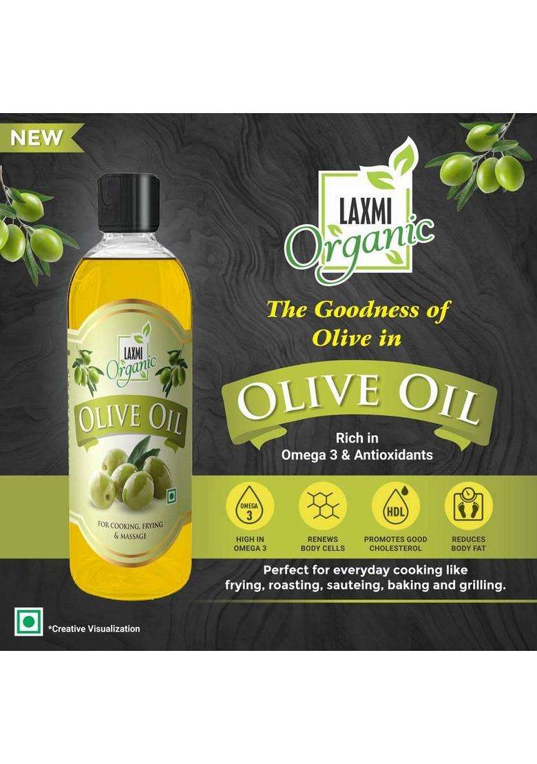 Laxmi Organic Olive Oil Jaitun Tail Edible Food Cooking 200 Ml Virgin Extra Light Plastic Bottle (200 Ml) - Indya