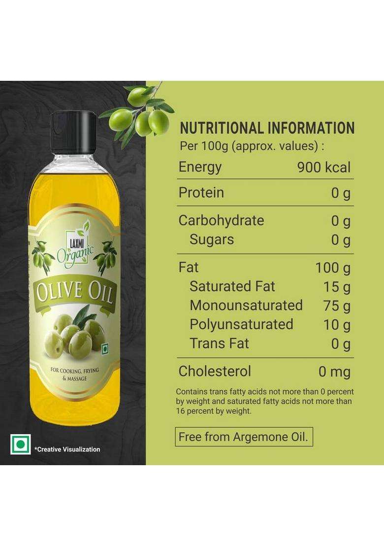 Laxmi Organic Olive Oil Jaitun Tail Edible Food Cooking 200 Ml Virgin Extra Light Plastic Bottle (200 Ml) - Indya