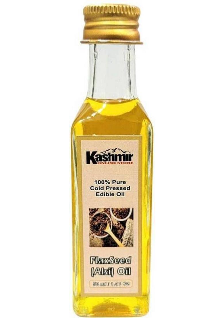 Kashmir Online Store Woodpressed Flaxseed Oil I Natural & Edible Wood-Churned Alsi Ka Tel Glass Bottle (50 G)