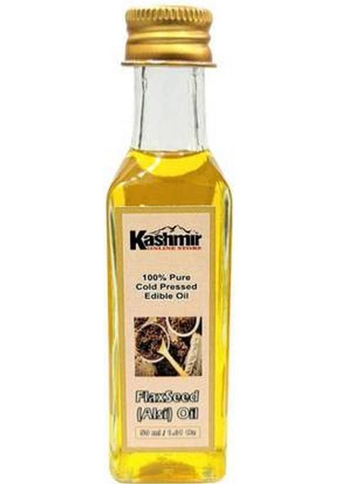 Kashmir Online Store Woodpressed Flaxseed Oil I Natural & Edible Wood-Churned Alsi Ka Tel Glass Bottle (50 G)