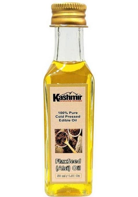 Kashmir Online Store Woodpressed Flaxseed Oil I Natural & Edible Wood-Churned Alsi Ka Tel Glass Bottle (50 G)