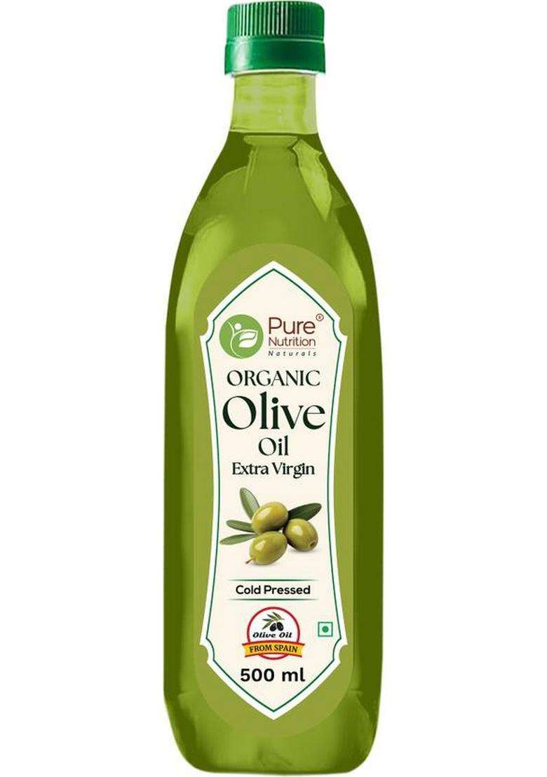 Pure Nutrition Extra Virgin Olive Oil Raw Cold Pressed 100% For Cooking, Salad Dressing Pet Bottle (500 Ml) - Indya