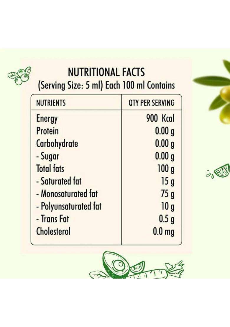 Pure Nutrition Extra Virgin Olive Oil Raw Cold Pressed 100% For Cooking, Salad Dressing Pet Bottle (500 Ml) - Indya
