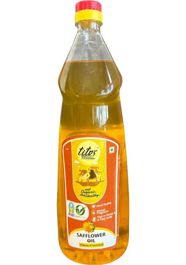 Tito'S Organic Cold Pressed Safflower Oil, Edible Oil Unrefined- 1 Liter Bottle Plastic (1 L)
