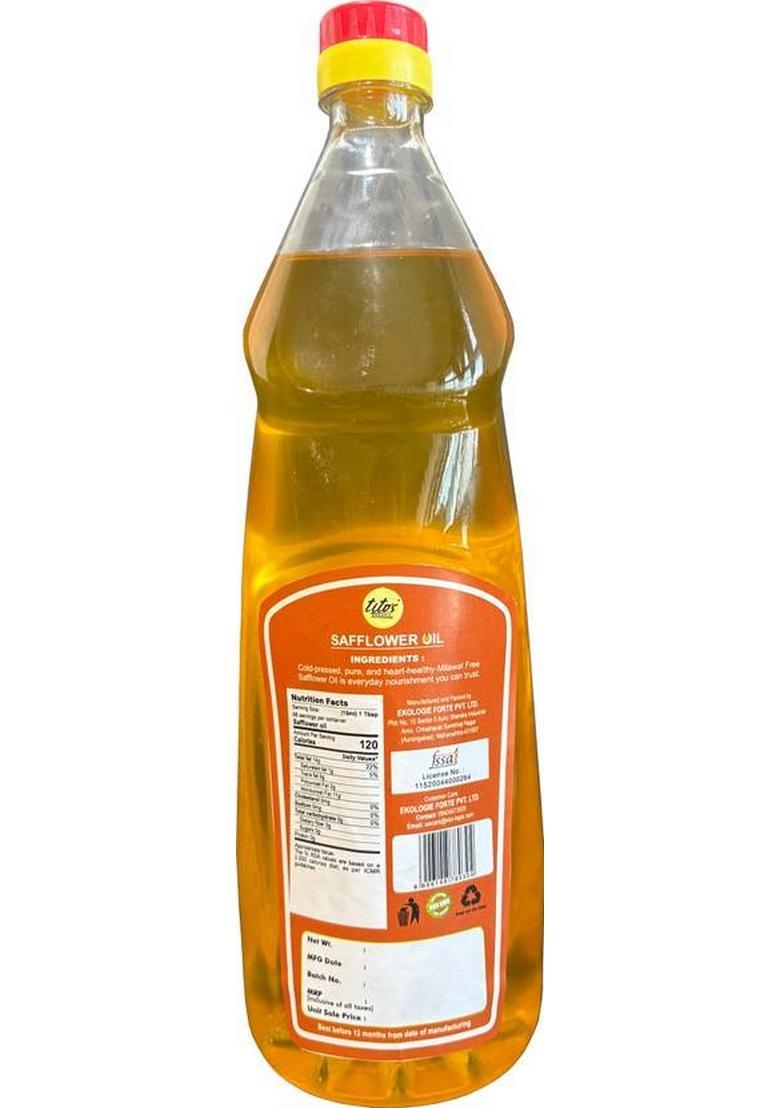 Tito'S Organic Cold Pressed Safflower Oil, Edible Oil Unrefined- 1 Liter Bottle Plastic (1 L)