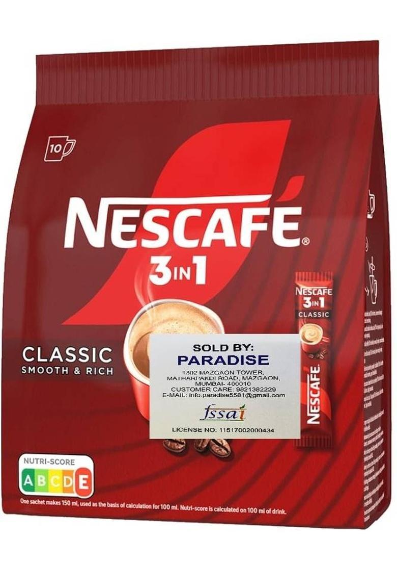 Nescafe 3In1 Instant Coffee – Classic Smooth & Creamy, 10 Single-Serve Sticks | Instant Coffee (165 G)