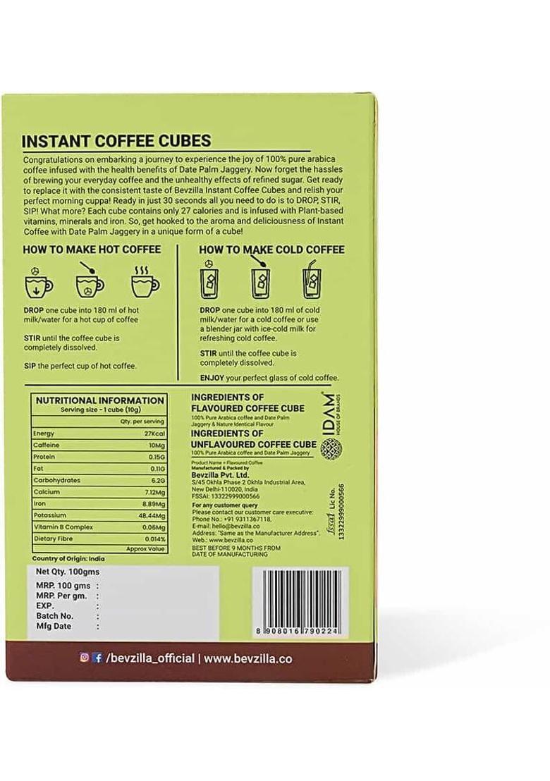 Bevzilla 10 Instant Coffee Cubes Pack With Organic Date Palm Jaggery Instant Coffee (10 X 10 G, Hazelnut Flavoured)