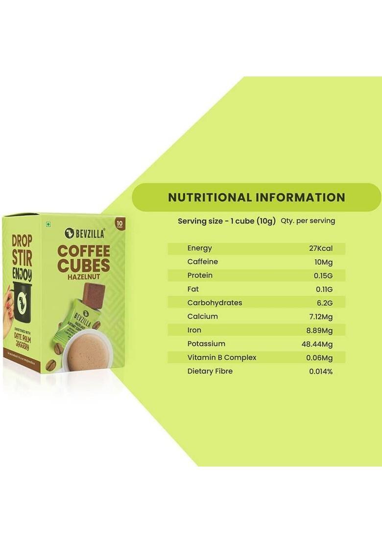 Bevzilla 10 Instant Coffee Cubes Pack With Organic Date Palm Jaggery Instant Coffee (10 X 10 G, Hazelnut Flavoured)