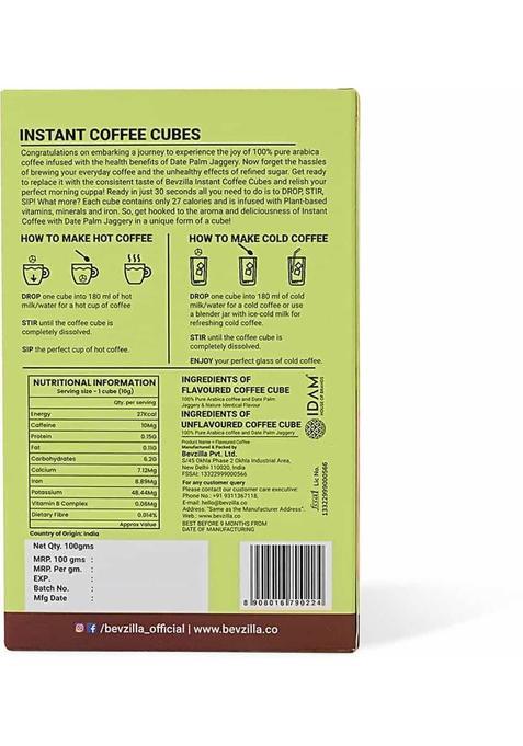 Bevzilla 10 Instant Coffee Cubes Pack With Organic Date Palm Jaggery Instant Coffee (10 X 10 G, Hazelnut Flavoured)