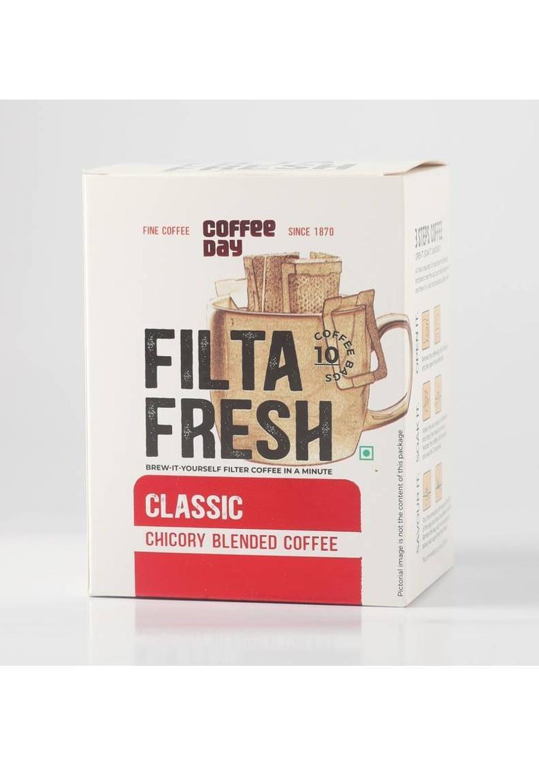 Cafe Coffee Day Filta Fresh Classic Chicory Blended Coffee | Pack Of 2 | 10 Sachets In Each | Filter Coffee (2 X 100 G, Chicory Flavoured)